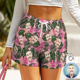 Custom Face Green Leaves Women High Waist Shorts Hot Short Pants Casual Loose Shorts Beachwear for Women Fitness Running Trousers