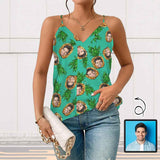 Custom Face Green Pineapple Women's V-Neck Cami Tank Tops