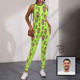 Custom Face Green Women's Yoga Jumpsuit