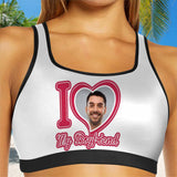 Custom Face I Love My Boyfriend Sports Bra Personalized Women's All Over Print Yoga Sports Bra