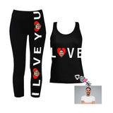 Custom Face I Love You Women's 2 Piece Stretchy Racerback Tank & Legging Set