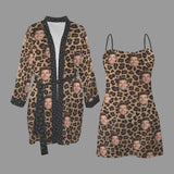 Custom Face Leopard Pajama Set Personalized Women's Pajama Robe&Camisole Sleep Dress