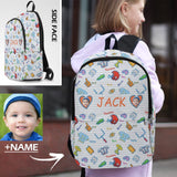 Custom Face & Name on Little White Heart Casual Backpack with Side Pocket