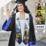 Custom Photo&Name Blue And White Graduation Stoles Sash Class of 2024 Graduation Gift