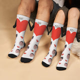 Custom Face Love Heart Black&White Magnetic Holding Hands Socks Suction Funny Big Eye Socks