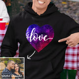 [Thickened Fabric] Custom Photo Heart Flip Sequin Hoodie Pure Cotton Love Unisex For Men Women [Double Print]