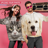 Custom Pet Face Cool Hoodie Designs Personalized Cat Face Unisex Loose Hoodie with Pet Pictures Custom Hooded Pullover Top Plus Size for Him Her