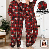 Funny Flannel Fleece Adult/Kid Onesie Pajamas Custom Face Christmas Red and Black Plaid Jumpsuit Homewear