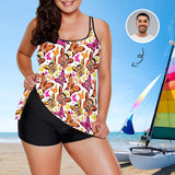 #Plus-Size Swimdress And Shorts Custom Face Butterfly Swimwear Women Swimsuit Tankini Bathing Suit For Women 2 Piece Swmsuit