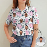 Custom Face Pink Flowers Women's Polo Shirt