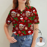 Custom Face Red Christmas Hat Women's Polo Shirt