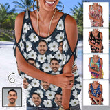 Put Face on Tank Top Flower Women's Tie Neck Cold Shoulder Top for Holiday