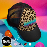 Custom Name Leopard Paneled Brim Mesh Baseball Cap Unisex