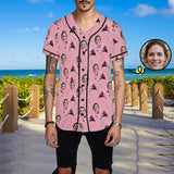 Custom Face Pink Flamingo Men's All Over Print Baseball Jersey