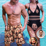 Custom Face Love Women's New Strap One Piece Swimsuit&Men's Beach Shorts