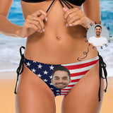 Side Tie-Custom Big Face Flag Personalized Bikini Swimsuit Bottom