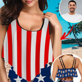 Ruffle Bikini Top-Custom Face Stars Women‘s Red&White Stripes Bikini Top Swimsuit Ruffle Swim Top