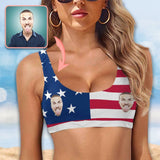 Sport Top-Custom Face USA Flag Personalized Bikini Swimsuit Top