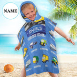 Kids Bath Towel For Boys Girls, Custom Name Truck Pattern Child Hooded Beach Towel, Fast Drying Ultra Absorbent Poncho For Bath/Pool/Beach Swim Cover