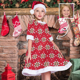 Custom Face Snowflake Red Background Chrismas Nightdress Personalized Christmas Dress Pajamas For Girls