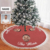 Custom Face&Name Happy Holiday Christmas Tree Skirt With Tassel