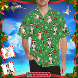 Custom Image Hawaiian Shirt with Photo Christmas Dogs Green Tropical Aloha Shirts for Him