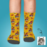 Kids Custom Socks Printed With Pet Face Personalized Wizard Cat Kid's Socks