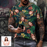 Slim Fit Cotton T-Shirt-Custom Face Leaf Flower Pure Cotton Slim Fit T-Shirt Personalized Men's All Over Print Short Sleeve T-Shirt