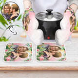 Custom Photo Couple Oven Mitt & Pot Holder Set Personalized Oven Mitt Gifts for Mom