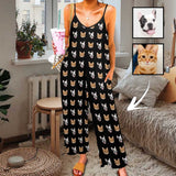 Persoanlized Sleepwear Custom Pet Photo Funny Loungewear With Faces On Them Women's Suspender Jumpsuit Loungewear