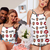 Custom Face Pajamas Red Lips Sleepwear Personalized Women's Sexy Cami Pajamas Set