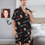 Custom Face Pajamas Personalized I Love You Men's V-Neck Short Sleeve Pajama Set Valentines Day Gift