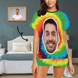 [Limited Time Discount - Lowest Price] Custom Face Pajamas Rainbow Tie-dyed Sleepwear Personalized Women's Short Pajama Set