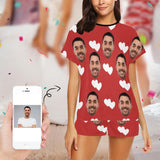 PRICE DROP-Custom Face Pajamas Red White Love Sleepwear for her Personalized Women's Short Pajama Set