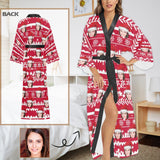 Custom Face Women's Long Pajamas Red Personalized Photo Long Pajamas Kimono Robe for Christmas