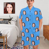 Custom Lover Face Pajamas for Him Summer Loungewear Personalized Men's V-Neck Short Sleeve Pajama Set