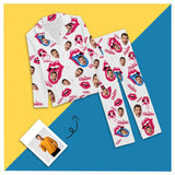 Custom My Boyfriend Face Pajamas Kiss Me Rosy Lips Funny Mouth Sleepwear Personalized Women's Long Pajama Set