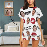 PRICE DROP-Custom Pajamas Cute Red Lips Sleepwear Personalized Couple Face Women's Short Pajama Set