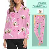 Custom Photo My Pet Dog Sleepwear Personalized Women's Slumber Party Long Pajama Shirt&Pants