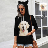 Custom Pet Face Hoodie Three Quarter Sleeve Cool Hoodie Designs Women's Cat Ear Hooded Pullover