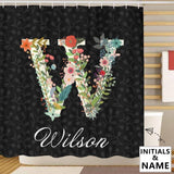 Custom Name&Initials Monogram Flower Shower Curtain 72