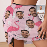 Custom Face Pink Flamingo Beach Skirt Women's Short Dress Swimsuit Bottom Personalized Women's Swim Dress Short Skirt