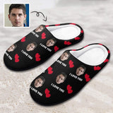 Custom Face Love Heart All Over Print Cotton Slippers For Men Women