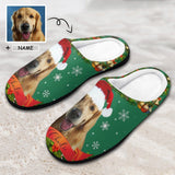 Custom Pet's Photo  & Name Christmas Hat All Over Print Cotton Slippers For Men Women