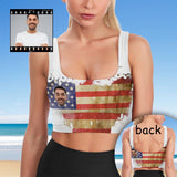 Custom Husband Face National Flag Sports Bra Personalized Women's All Over Print Yoga Sports Bra