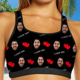 Custom Husband Face I Love You Red Heart Sports Bra Personalized Women's All Over Print Yoga Sports Bra