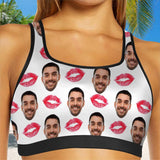 Custom Husband Face Red Lips Sports Bra Personalized Women's All Over Print Yoga Sports Bra