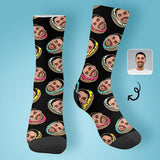 Face on Socks Custom Donut Black Sublimated Crew Socks Personalized Picture Socks Unisex Gift for Men Women