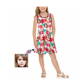 Custom Face Red Maple Leaf Girl's Sleeveless Sundress