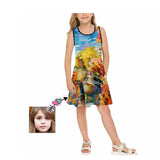 Custom Face Watercolour Girl's Sleeveless Sundress